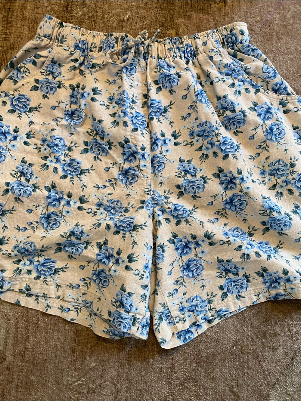 Vintage 90s High Waist Blue Floral Linen Shorts - Cottagecore  Women’s Large